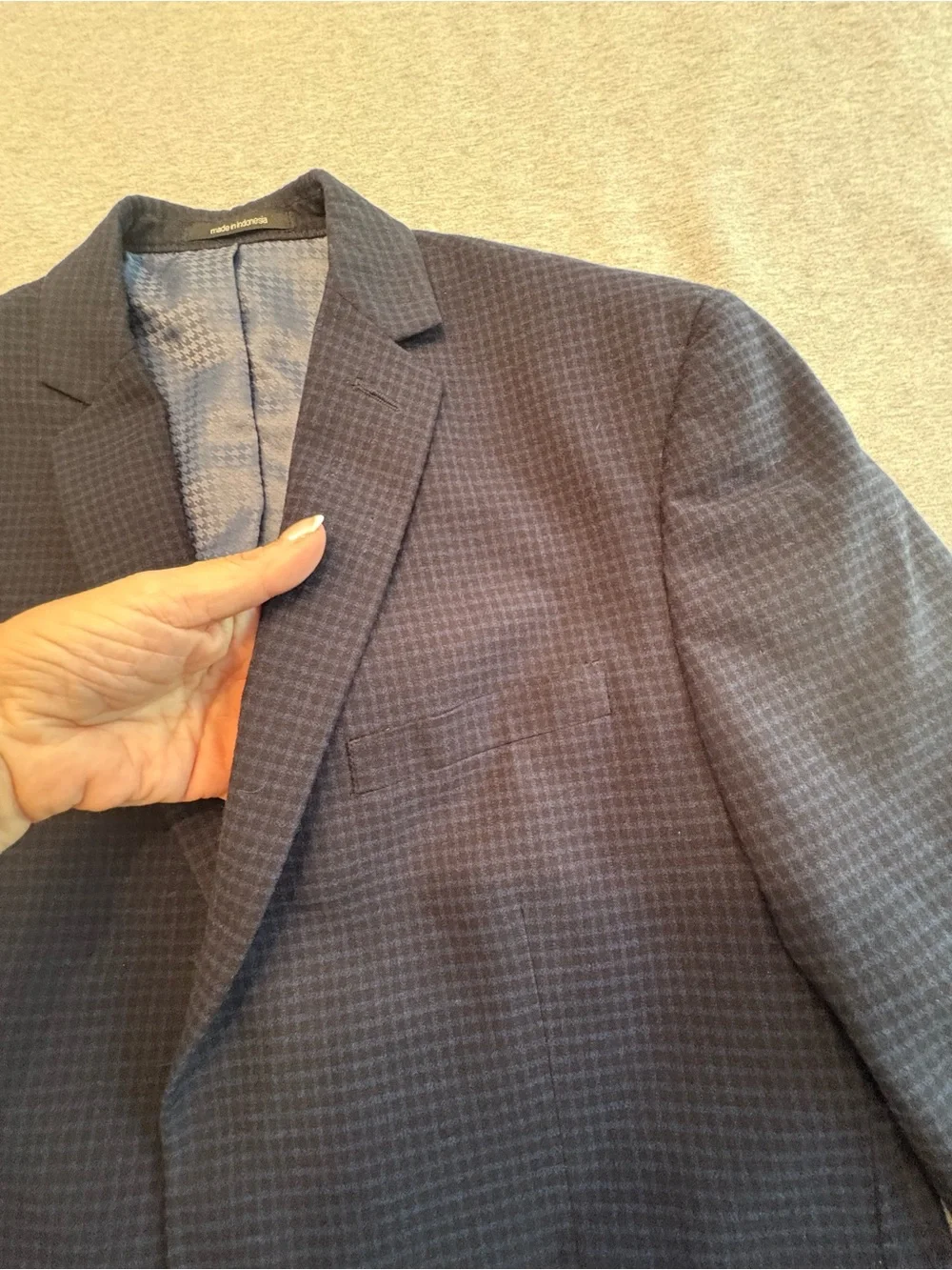 Men’s Bar III 40R Slim Fit Navy Micro Check 2-Button Sport Coat Blazer Lined